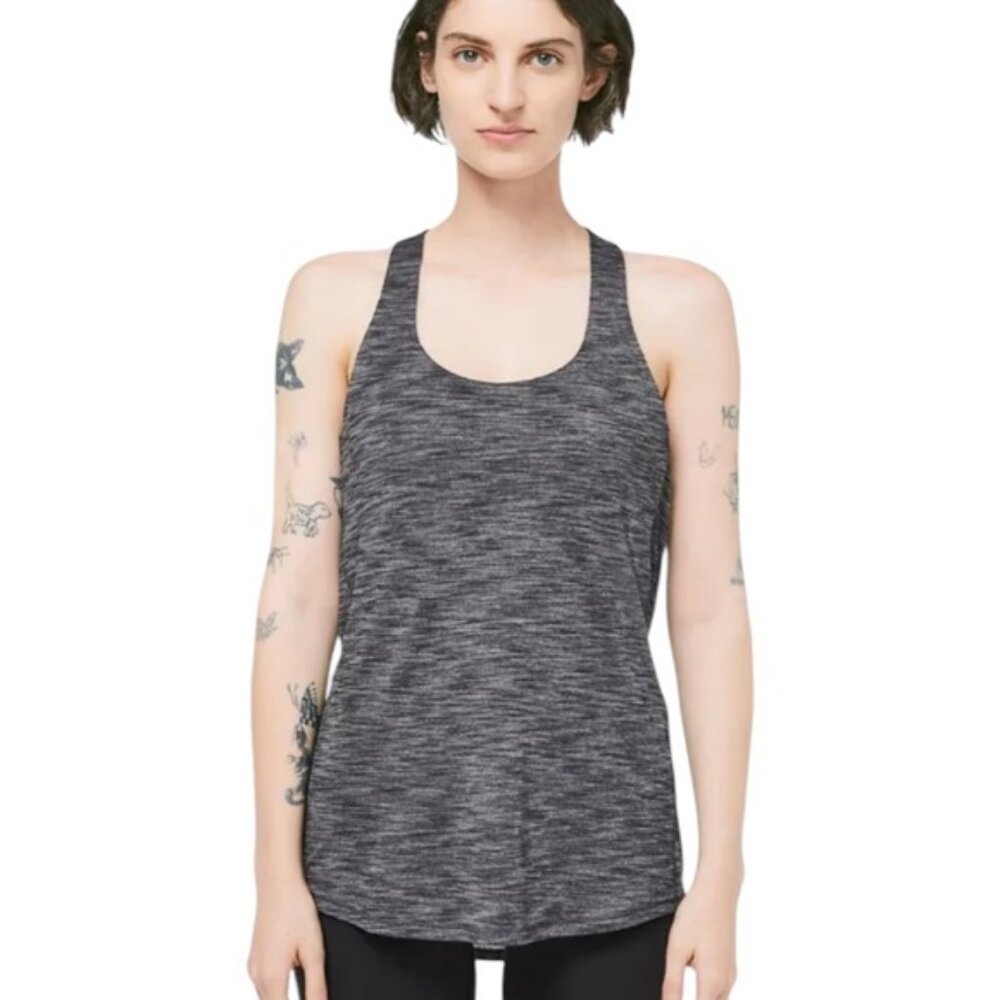 Lululemon Woman Heathered Gray Criss Cross Back Workout Tank Top Sz 12 Open Back